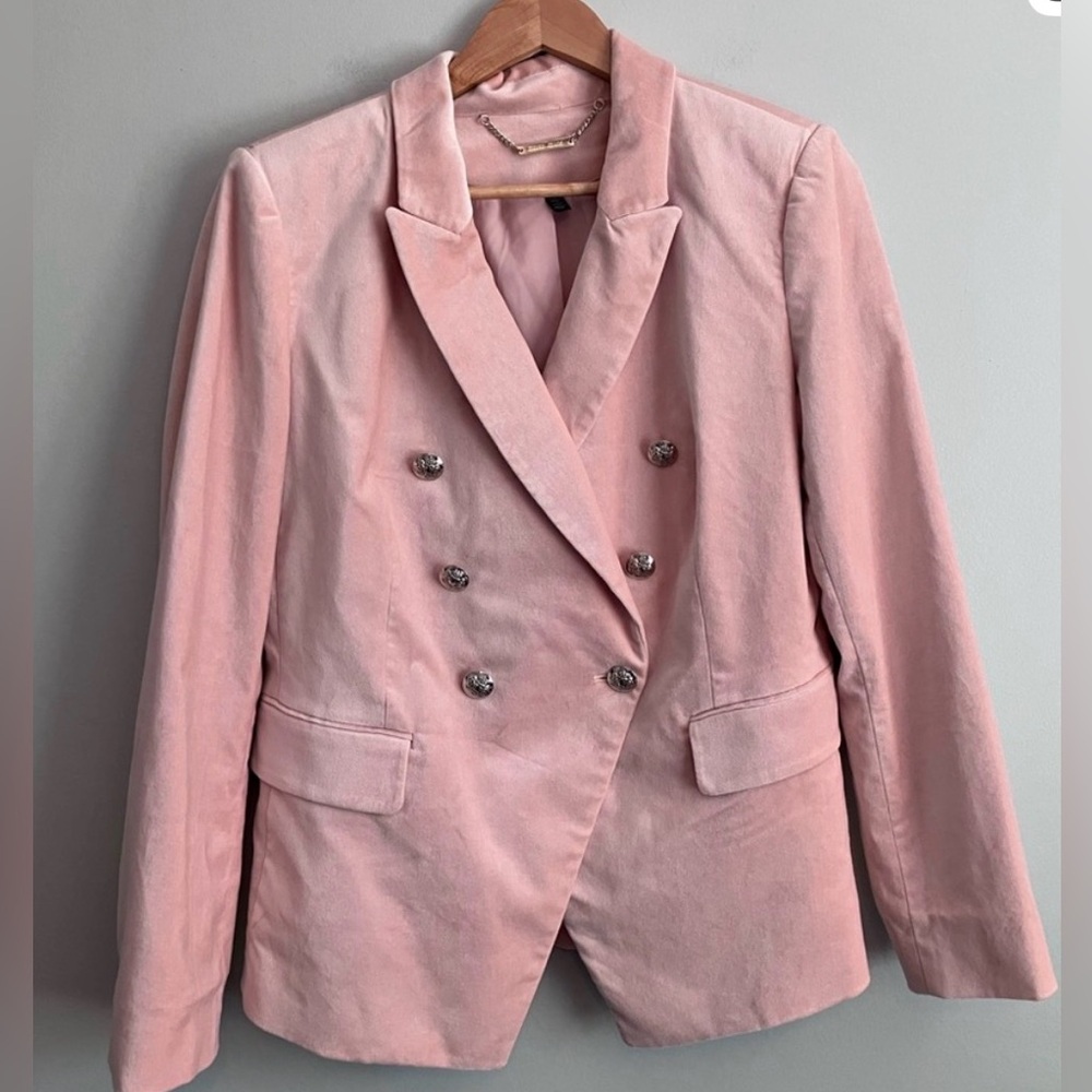 WHBM Light Pink Velvet Studio Double-Breasted Blazer size 10